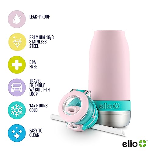 Ello Emma 14oz Vacuum Insulated Stainless Steel Kids Water Bottle with Straw and Built-in Carrying Handle and Leak-Proof Locking Lid for School... - Image 3