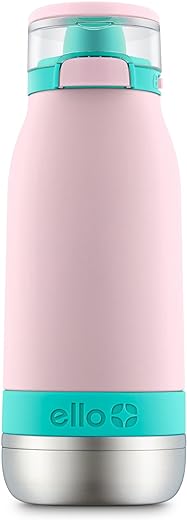 Ello Emma 14oz Vacuum Insulated Stainless Steel Kids Water Bottle with Straw and Built-in Carrying Handle and Leak-Proof Locking Lid for School...