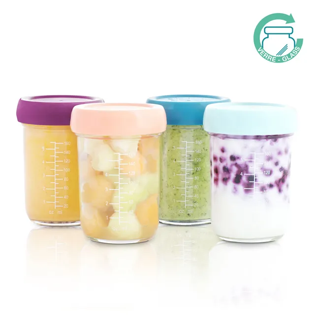 Babymoov - Airtight Food Storage Glass Baby Bowls- 4 Pcs- 220ml