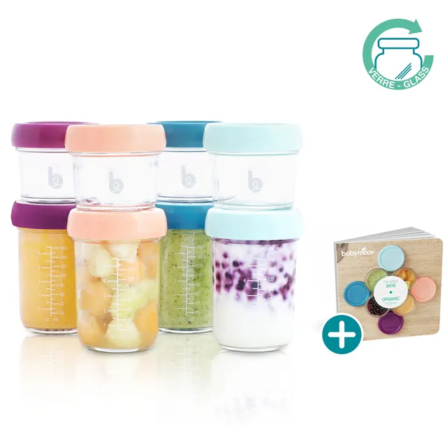 Babymoov - Glass Baby Bowl - Pack of 4 - 220ml With Airtight Container - Pack of 4 - 120 ml